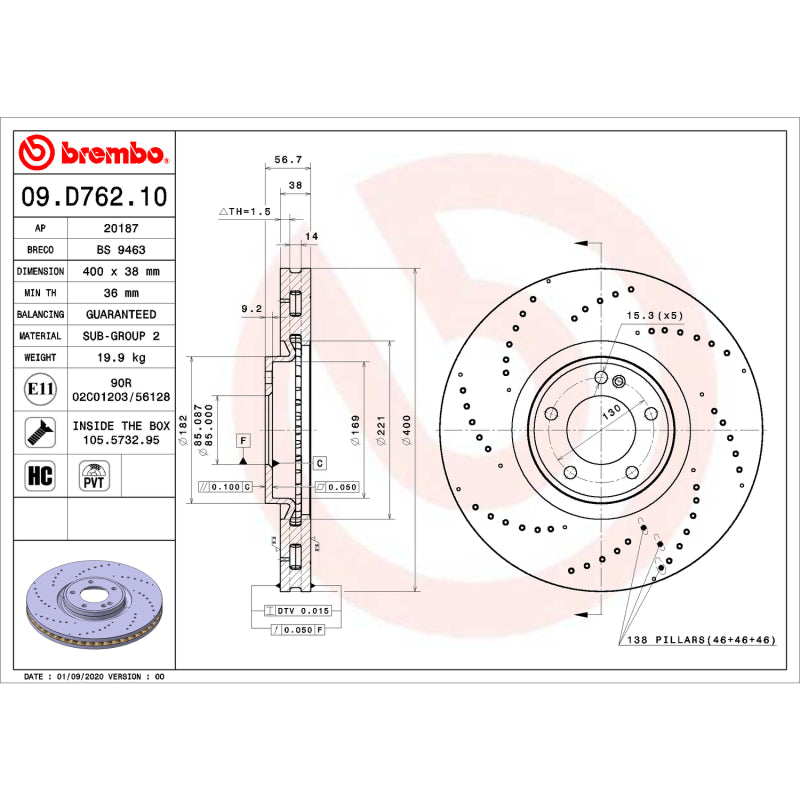 Brembo OE 19-22 Mercedes-Benz G63 AMG Friction Brake Disc