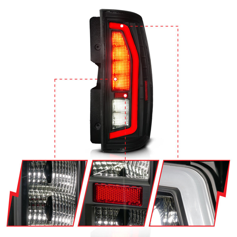 Anzo 07-14 Chevrolet Suburban / 07-14 GMC Yukon Black Full LED Tail Light Plank Style w/ Smoke Lens