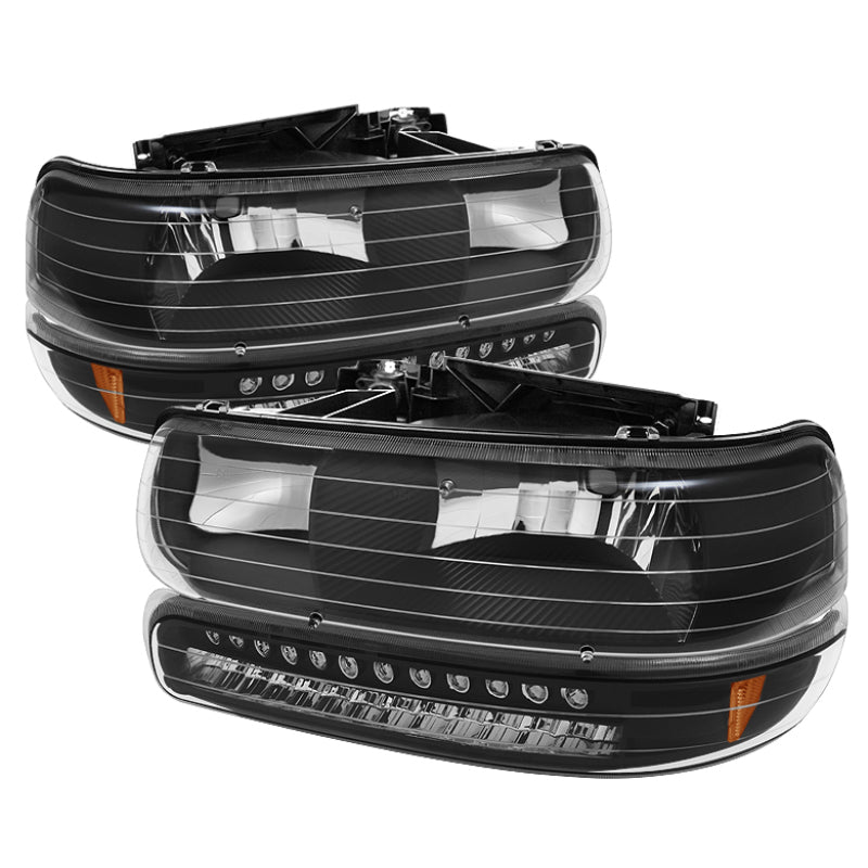 xTune Chevy Tahoe 00-06 Headlights w/ LED Bumper Lights Amber Black HD-JH-CSIL99-LED-SET-BK