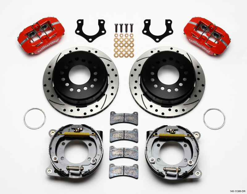 Wilwood Dynapro Low-Profile 11.00in P-Brake Kit Drill-Red Mopar/Dana 2.50in Off w/Snap Ring Bearing