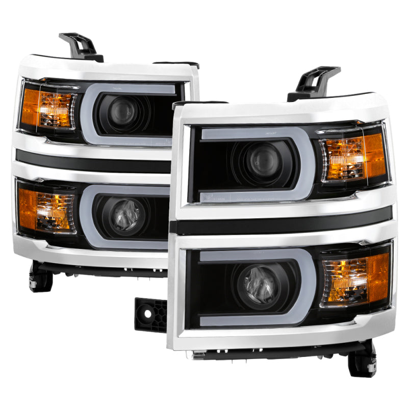 xTune Chevy Silverado 1500 14-15 Projector Headlights Light Bar DRL Black PRO-JH-CS14-LBDRL-BK