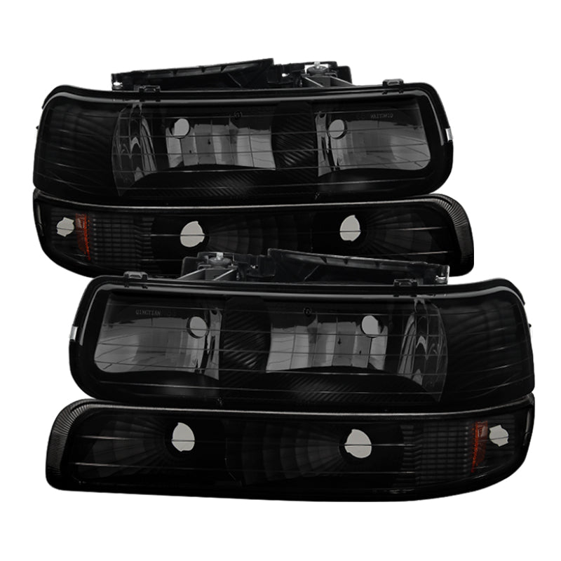 xTune Chevy Tahoe 00-06 Amber Crystal Headlights w/ Bumper Lights Black Smoke HD-JH-CSIL99-SET-BSM