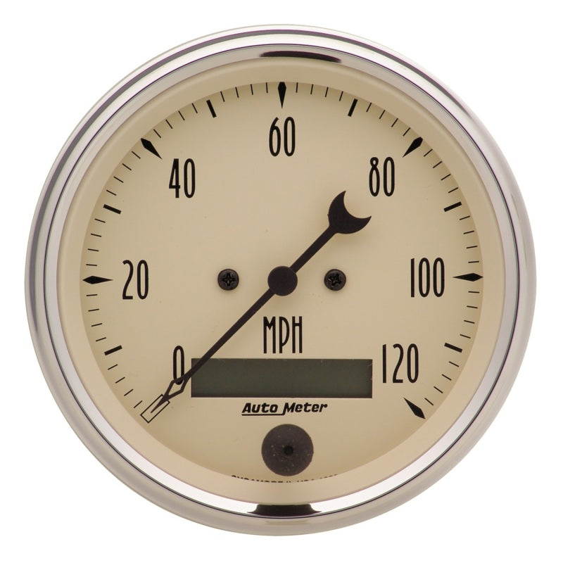 AutoMeter Gauge Speedo. 3-3/8in. 120MPH Elec. Prog. W/ Lcd Odo Antique Beige