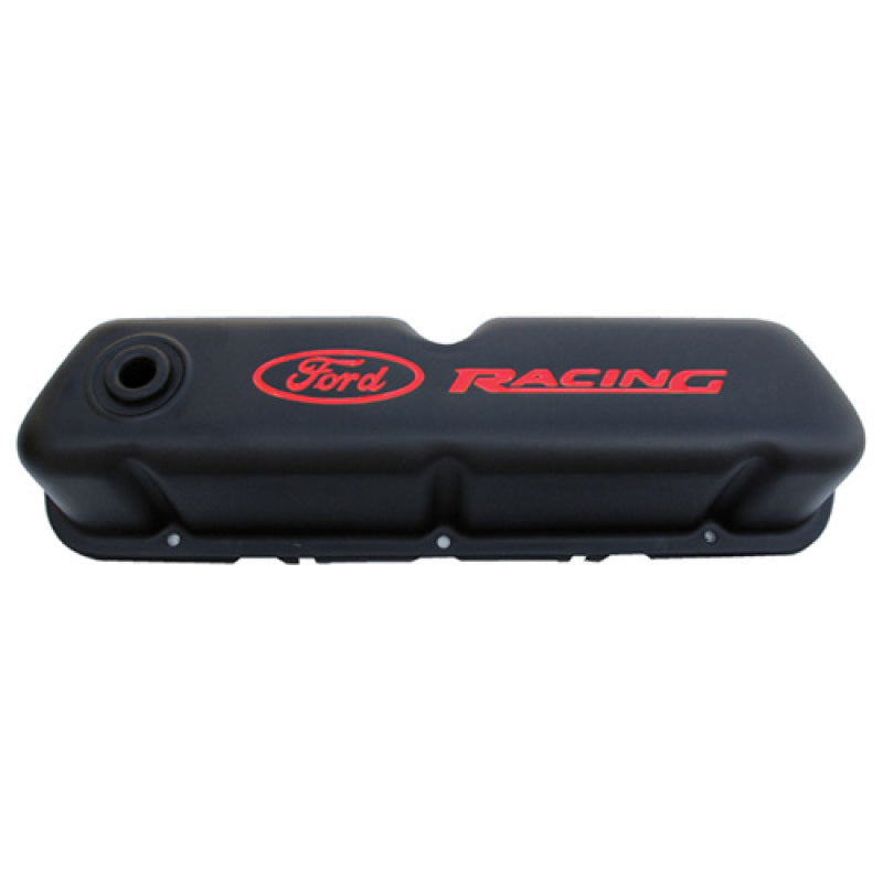 Ford Racing Logo Stamped Steel Black Satin Valve Covers Black Crinkle