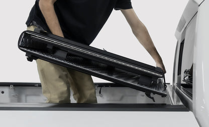Access LOMAX 2022+ Rivian R1T 4ft 6in Bed (w/ OEM Tonneau Track) Folding Hard Cover - Carbon Fiber