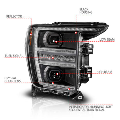 ANZO 21-23 Ford F150 LED Projector Headlight w/Switchback+Sequential - Black (Passenger Side Only)