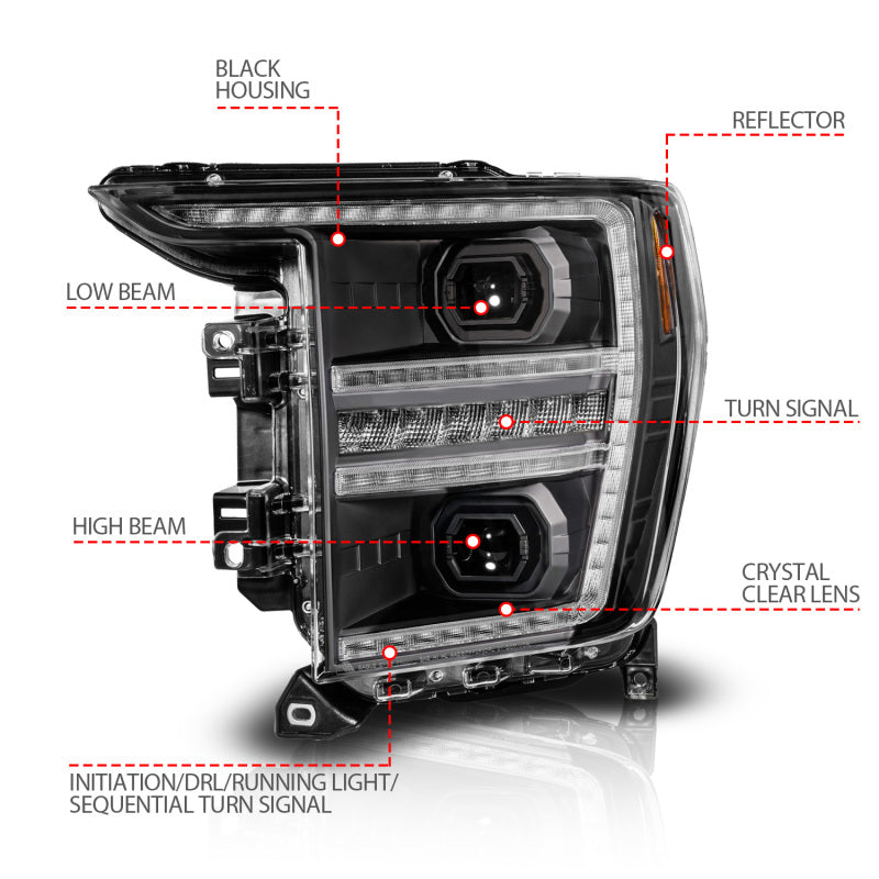 ANZO 21-23 Ford F150 LED Projector Headlight w/Switchback+Sequential - Black (Driver Side Only)