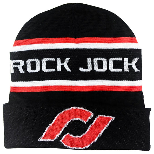 RockJock Beanie Black w/ Red and White RJ Logos and Stripes One Size Fits All