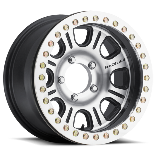 Raceline RT232 Monster 17x8.5in/8x170 BP/-25mm Offset/130.81mm Bore - BLK & Machined Beadlock Wheel