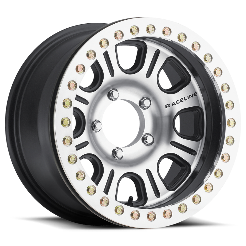 Raceline RT232 Monster 17x8.5in/5x127 BP/-6mm Offset/83.82mm Bore - Black & Machined Beadlock Wheel