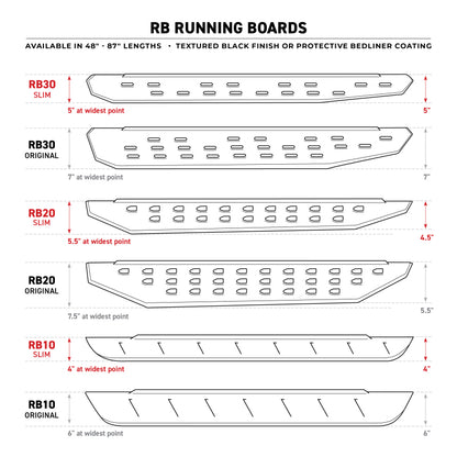 Go Rhino RB20 Slim Running Boards 57in. Cab Length - Bedliner Coating (No Drill/Mounting Brkt Req.)