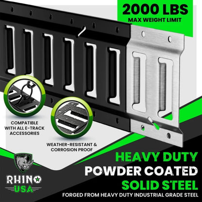 Rhino USA 5Ft E-Track Tie-Down Rails, Black (4 Pack)