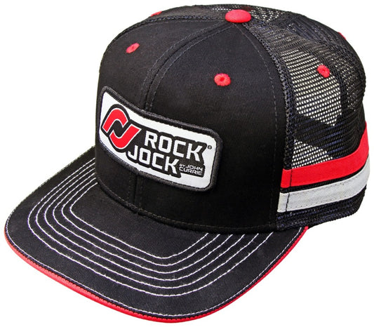 RockJock Retro Hat w/ Stripes and Patch. Mesh Back Adjustable.