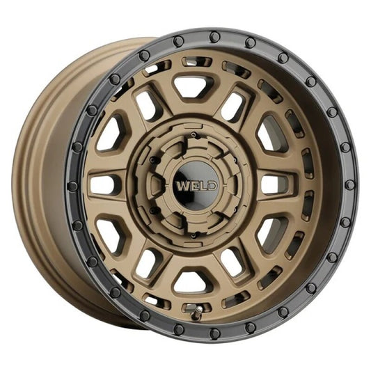 Weld Off-Road Crux 22x10in / 5x127 BP / ET -18 / 87.1mm Bore - Satin Bronze / Satin Black Ring Wheel