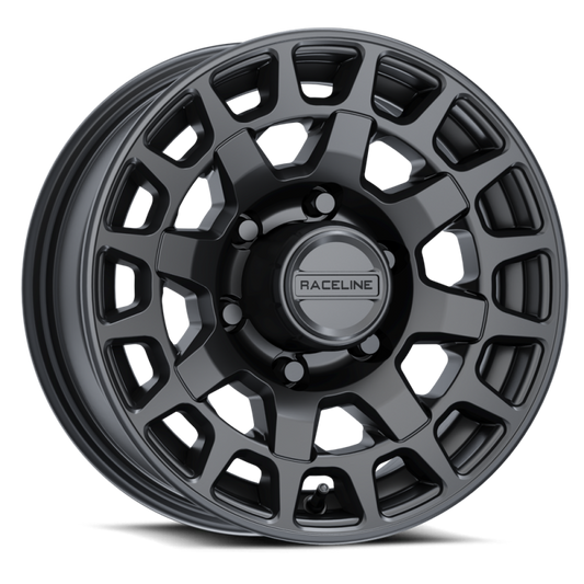 Raceline 873B Backcountry Trailer 15x5in / 5x4.5 BP / 0mm Offset / 3.19mm Bore - Satin Black