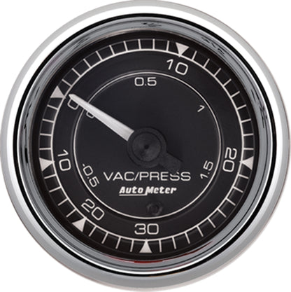 AutoMeter Chrono 2-1/16in VAC/Boost 30in HG/30PSI Mechanical Gauge - Chrome