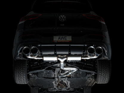 AWE MK8 Volkswagen Golf R 3in Touring Edition Quad Exhaust - Chrome Silver Tips
