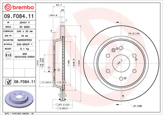 Brembo OE 21-22 Cadillac Escalade/2022 GMC Sierra 1500/21-22 Yukon UV Coated Brake Disc - Rear