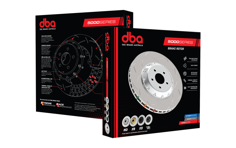 DBA 05-10 Ford Mustang GT V8 Shelby Edition Front Slotted 5000 Series 2 Piece Rotor w/ Black Hat