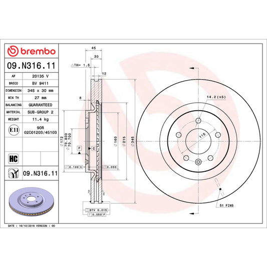 Brembo OE 18-20 Buick Regal Sportback UV Coated Brake Disc - Front