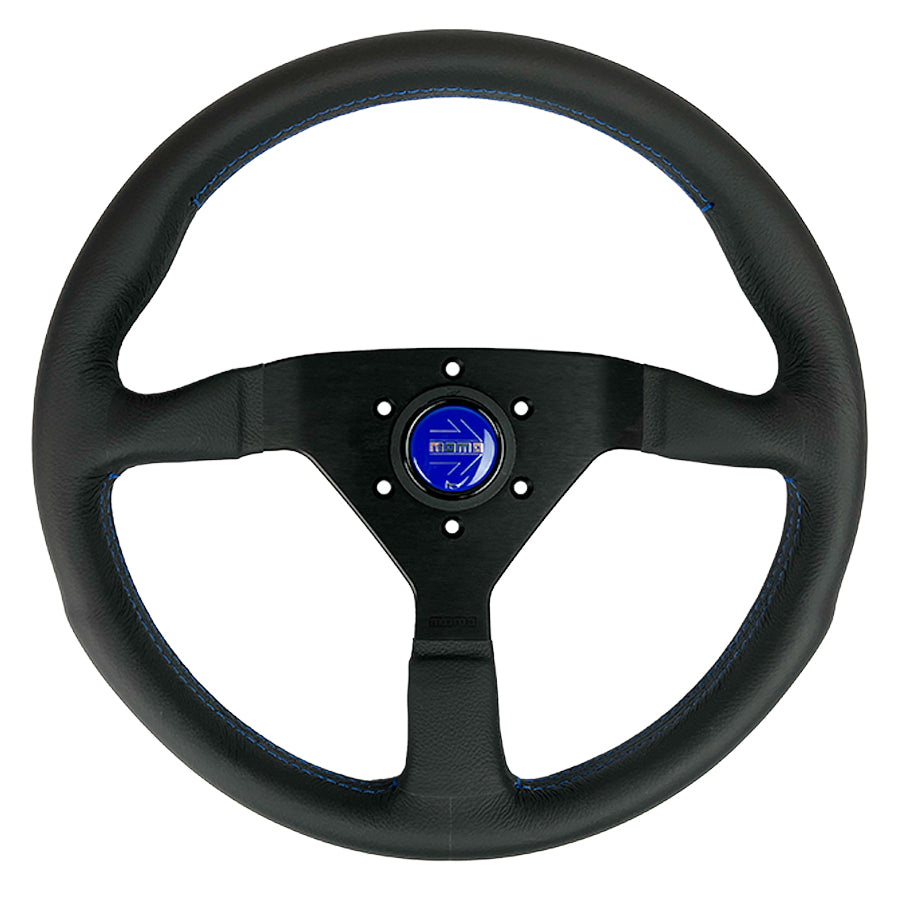 Momo Montecarlo Steering Wheel 350 mm - Black Leather/Blue Stitch/Black Spokes