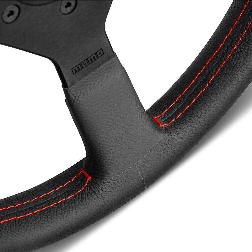 Momo Montecarlo Steering Wheel 350 mm - Black Leather/Red Stitch/Black Spokes