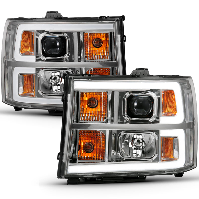 ANZO 2007-2013 GMC Sierra 1500 Projector Headlight Plank Style Chrome w/ Clear Lens Amber