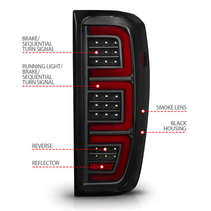 ANZO 19-23 GMC Sierra 1500/2500HD/3500HD Smoke Black Replacement Full LED Bar Tail Light