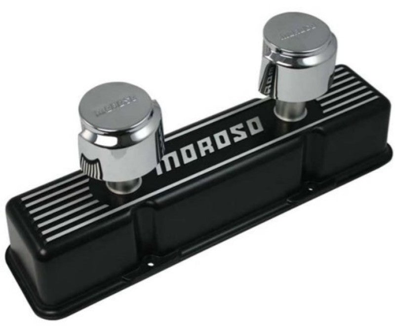 Moroso Chevrolet Small Block Valve Cover - 1 Cover w/2 Breathers - Black Finished Aluminum - Pair