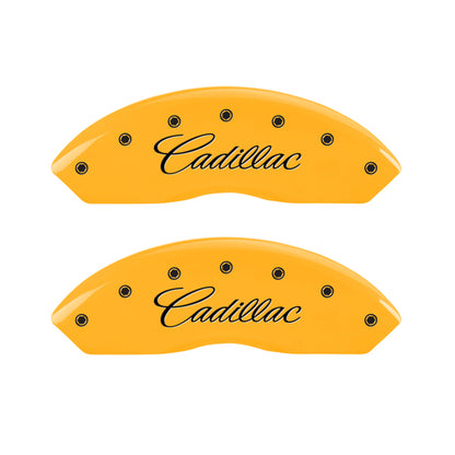 MGP 4 Caliper Covers Engraved F & R Cursive/Cadillac Yellow Finish Black Char 2004 Cadillac CTS
