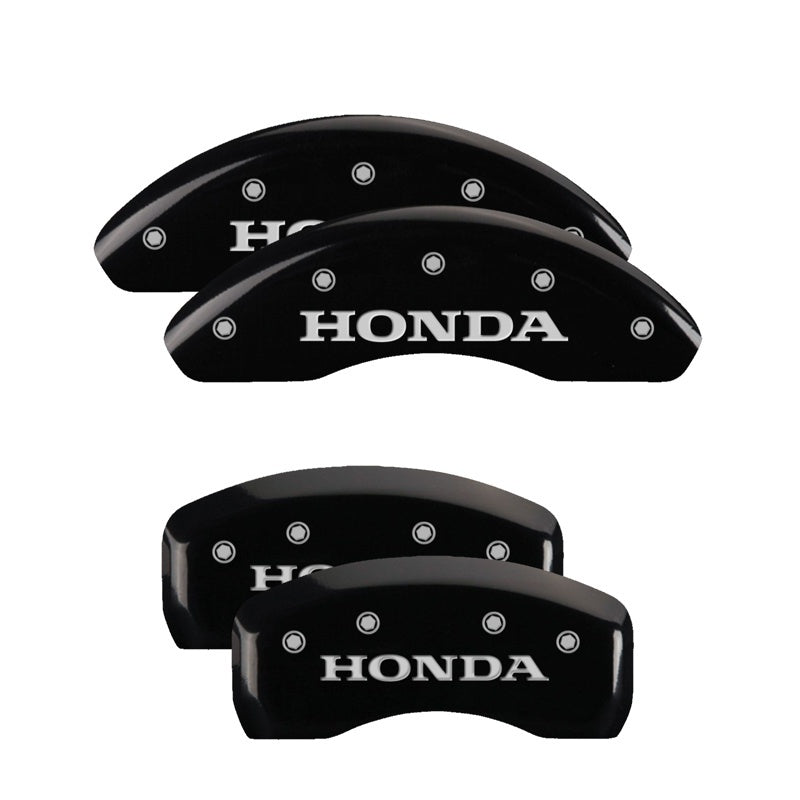 MGP 4 Caliper Covers Engraved Front & Rear Black Power Coat Finish Silver Characters - Honda