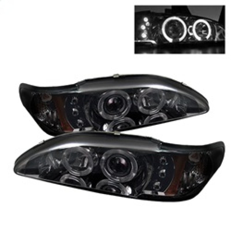 Spyder Ford Mustang 94-98 1PC Projector LED Halo Amber Reflector LED Smk PRO-YD-FM94-1PC-AM-SMC