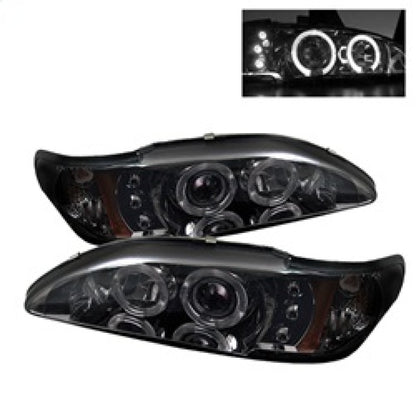 Spyder Ford Mustang 94-98 1PC Projector LED Halo Amber Reflector LED Smk PRO-YD-FM94-1PC-AM-SMC