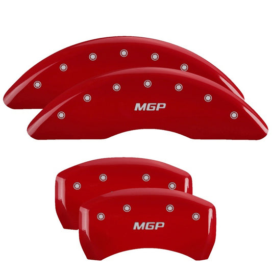 MGP 4 Caliper Covers Engraved Front & Rear MGP Red Finish Silver Char 2018 Buick Enclave