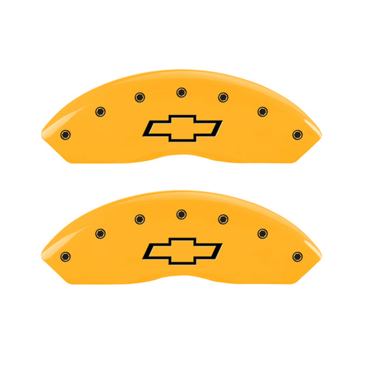MGP 2 Caliper Covers Engraved Front Bowtie Yellow Finish Black Char 1997 Chevrolet C3500