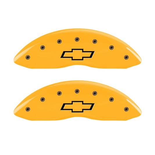 MGP 2 Caliper Covers Engraved Front Bowtie Yellow Finish Blk Char 05 Chevy Silverado 1500