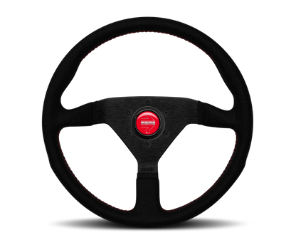Momo Montecarlo Alcantara Steering Wheel 350 mm - Black/Red Stitch/Black Spokes