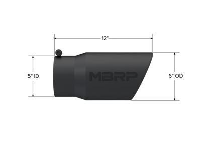 MBRP Universal Tip 6in O.D. Angled Rolled End 5 inlet 12 length - Black Finish
