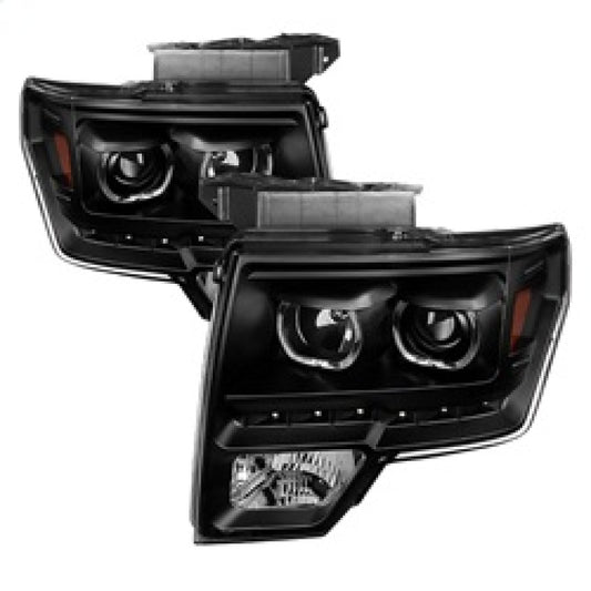 xTune Ford F150 09-14 Projector Headlights Halogen Model Only LED Halo Black PRO-JH-FF15009-CFB-BK