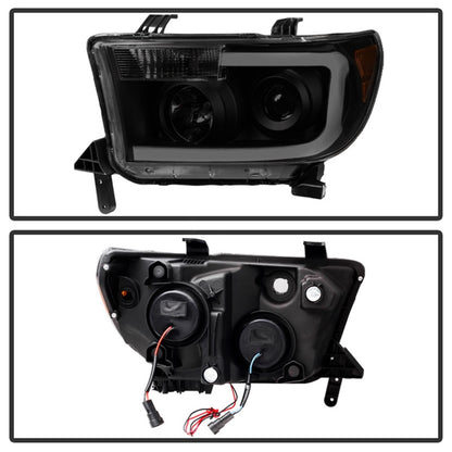 xTune Toyota Tundra 07-13 LED Light Bar Projector Headlights Black Smoked PRO-JH-TTU07-LED-BSM