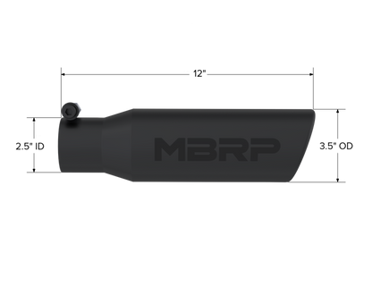 MBRP Universal Tip 3in O.D. Angled Rolled End 2 inlet 12 length - Black Finish