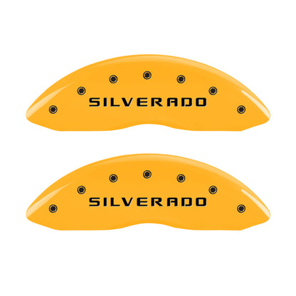 MGP 4 Caliper Covers Engraved Front & Rear Silverado Yellow Finish Blk Char 02 Chevy Avalanche 2500