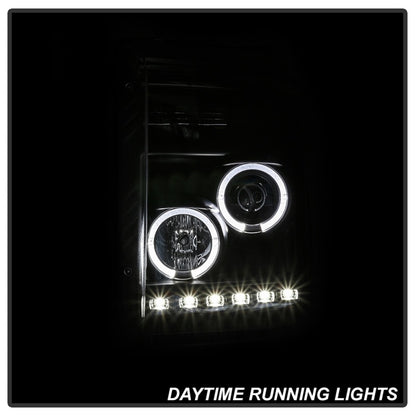 Spyder Ford Super Duty 11-16 Projector Headlights LED Halo DRL All Black PRO-YD-FS11-HL-BKV2