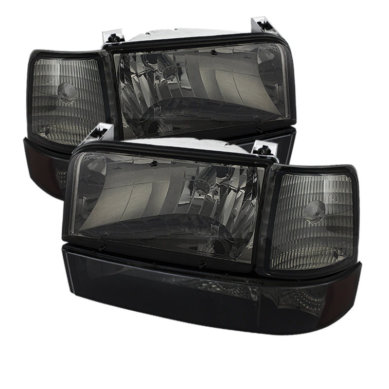 xTune Ford F150/Bronco 92-96 Headlights w/Corner Bumper 6pcs Amber- Smoke HD-JH-FB92-SET-AM-SM
