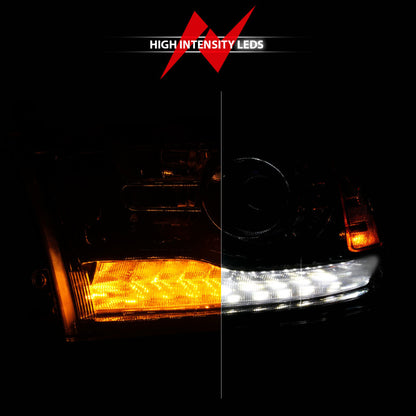 ANZO 09-18 Dodge 1500-3500 LED Plank Style Headlights w/Switchback+Sequential Hyper Black (OE Style)