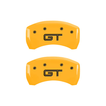 MGP 4 Caliper Covers Engraved Front Mustang - Engraved Rear S197/GT - Yellow Finish Blk Characters