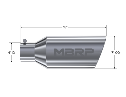 MBRP Universal Tip 7inch O.D. Rolled End 4inch inlet 18inch length - T304 (SINGLE TIP)