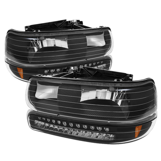 xTune Chevy Tahoe 00-06 Headlights w/ LED Bumper Lights Amber Black HD-JH-CSIL99-LED-SET-BK