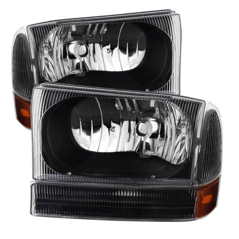 xTune Ford F250/350/450 Superduty 99-04 Crystal Headlights w/ Bumper Lights HD-JH-FF25099-AM-BK