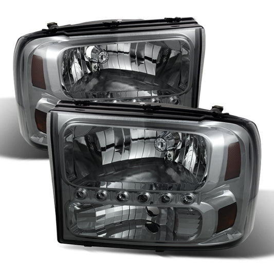 xTune Ford F250 F350 Super Duty 99-04 1Pc Headlights w/ LED Smoked HD-JH-FF25099-LED-SM